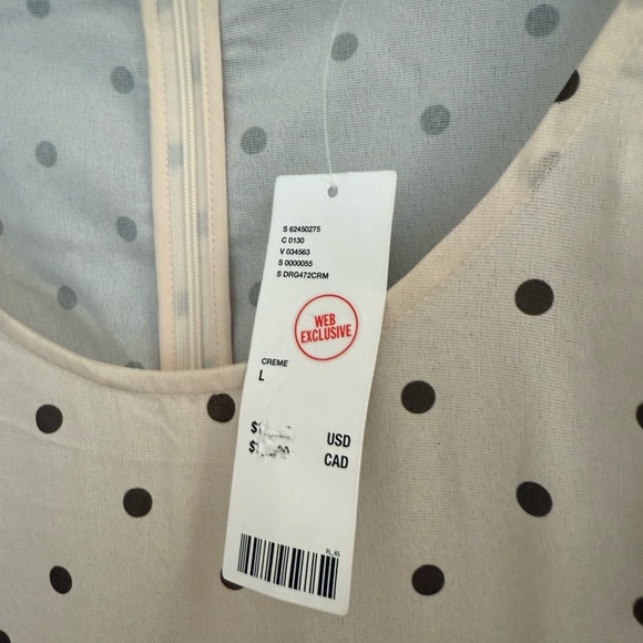 Ghospell NWT L Cream Long Sleeve Puff Sundress brown polka Dots Midi - Picture 8 of 16